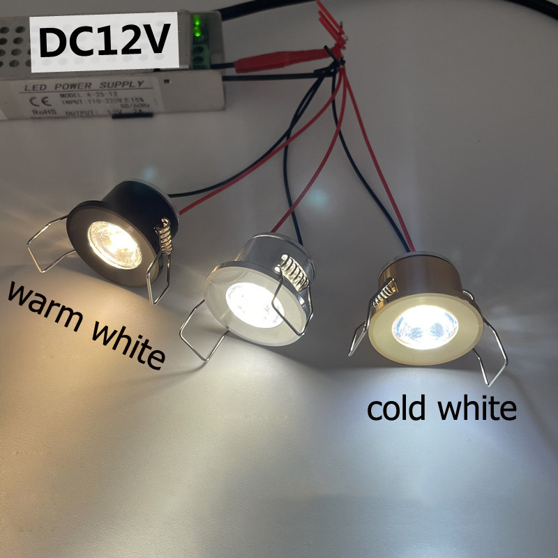 Mini-downlight led 12v 1w inbäddade små spotlights i taket köksskåp inbyggda led-lampor silver, vit, svart skal