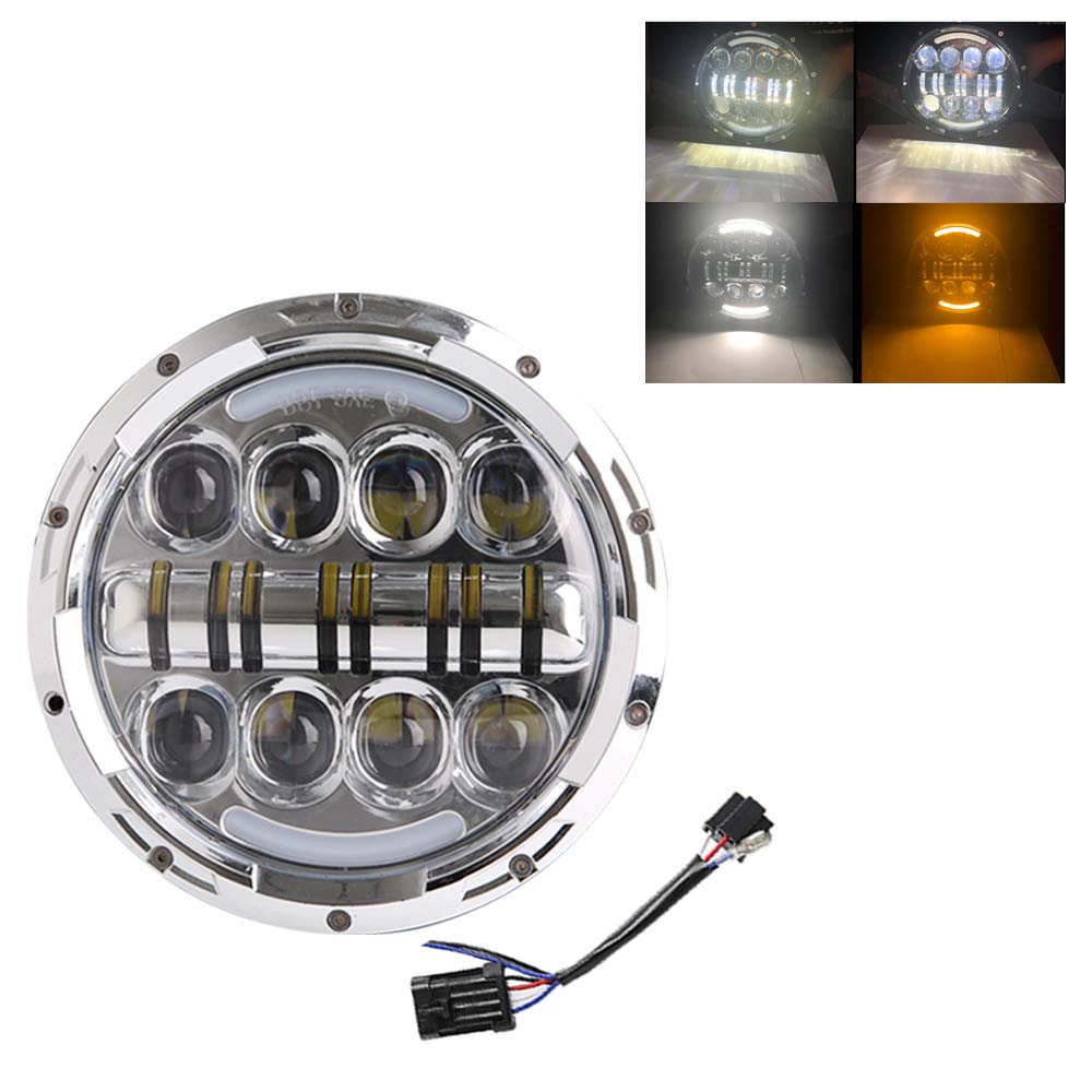 7 Inch Headlight For Harley Motorcycle 7Inch Round DRL Turn Signal Halo LED Headlamp: 80C