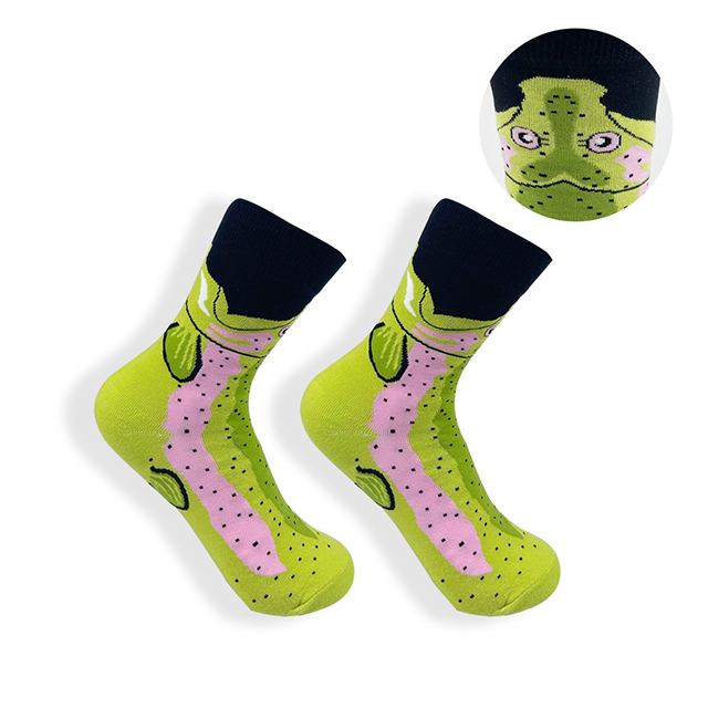 Calcetines largos de algodón con estampado de cocodrilo para hombre y mujer, medias casuales de animales, cebra, rayas, tiburón, 1 par: Salmon