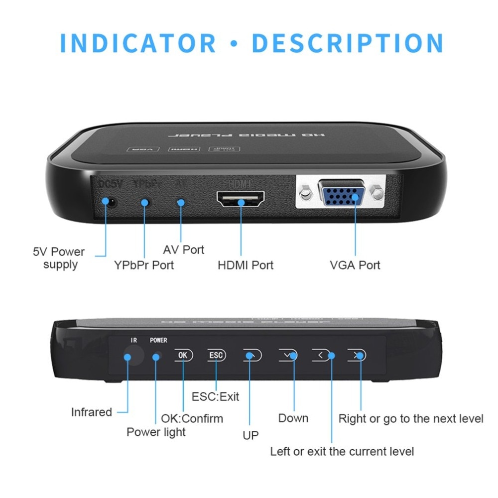 Volledige  hd 1080p multifunctionele 3d mediaspeler met 01 afstandsbedieningen hdmi vga meerdere modi hd media center wifi repeater