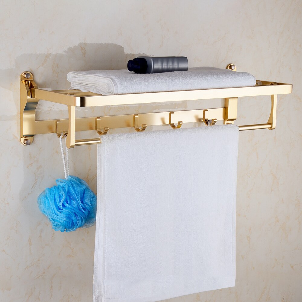 Towel Rack Wall Holder Gold Aluminum Bar Robe Hook Hanger Toliet Paper Holder Bathroom Shelves Hardware Bath Accessories Set