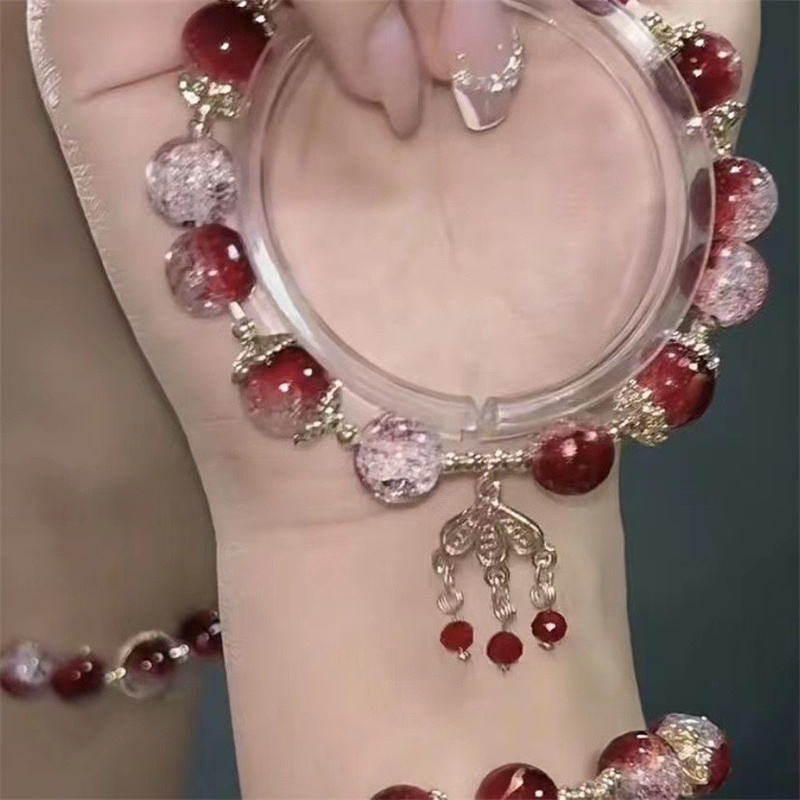 Simples verde pipoca pulseira de cristal para mulheres meninas coreano ins flor raposa pena borla pulseiras amizade jóias presentes: Marrom Avermelhado