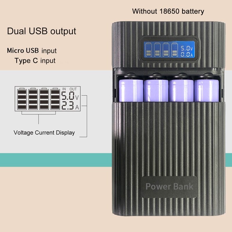 Anti-Reverse 18650 Battery DIY Power Bank Box LCD Display Dual USB Charger Light
