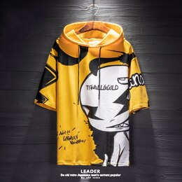 Camiseta holgada con capucha de hip hop de verano para hombre Harajuku pareja media manga a la: XXL / Yellow