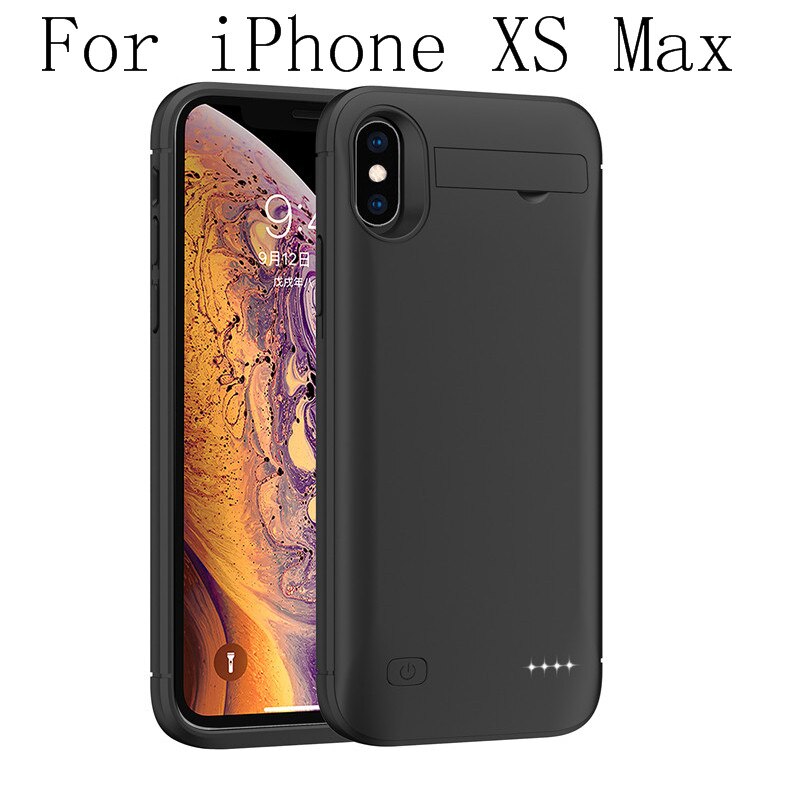 Funda de batería delgada para iphone X, Xs, Max, XR, cargador de batería, 6, 6S, 7, 8 Plus: XS Max-Black