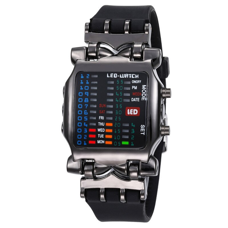 Montre binaire en plastique pour hommes et femmes, cadran carré, décontracté, Sport, numérique, LED,
