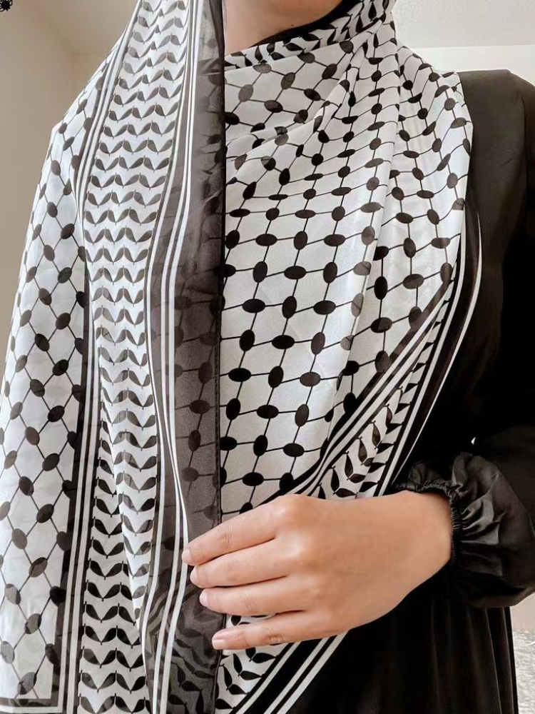 Breathable Chiffon Hijab Vintage Printed Long Scarf Geometric Pattern Head Wrap for Women Lightweight Thin Soft Cozy Shaw
