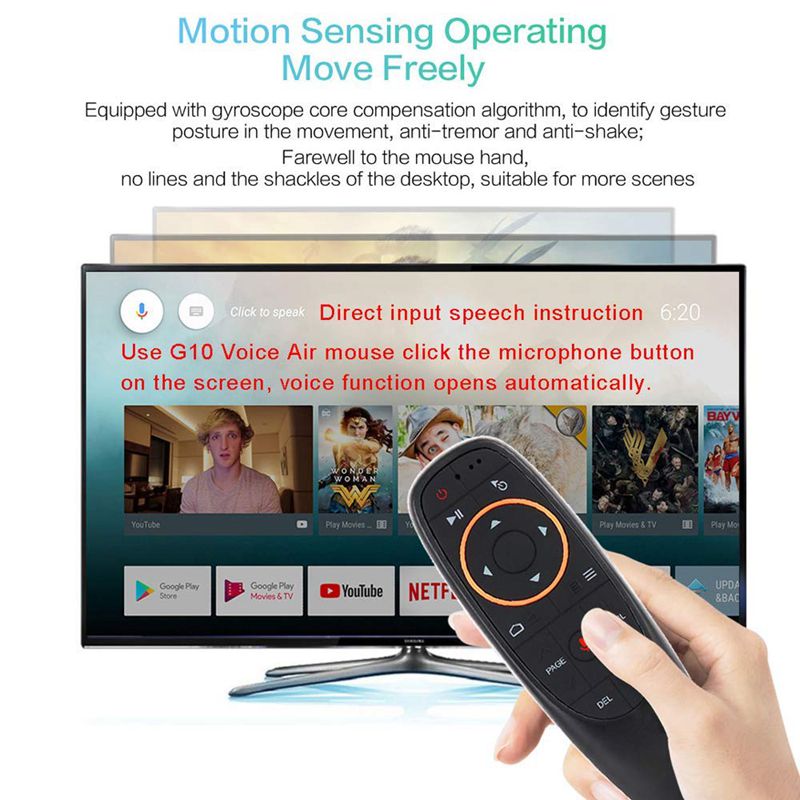 G10 Voice Air Mouse Remote, 2.4Ghz Mini Wireless Android TV Control & Infrared Learning Microphone for Computer PC Android TV