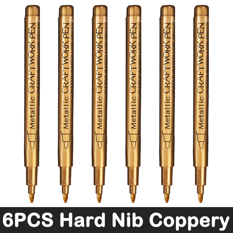 3/6 stuks metallic penseelmarkers in goud- en zilverkleur, permanente markers voor manga-knutselwerkjes en schoolbenodigdheden.: Chocolade