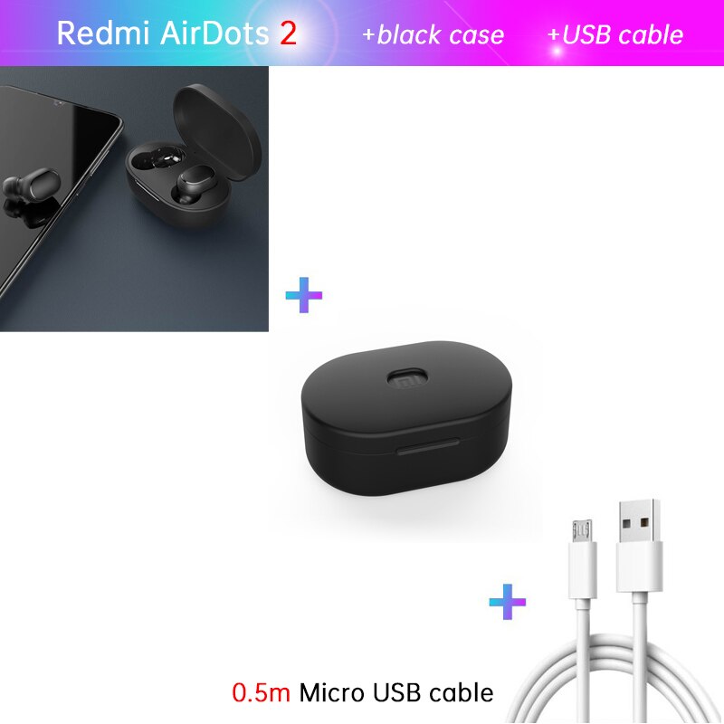 Xiaomi Redmi AirDots 2 Sinistra = Destra TWS Vero Stereo Senza Fili Bluetooth Auricolare Auricolare BT5 Vero Stereo Senza Fili Auto Link: S add cable n black