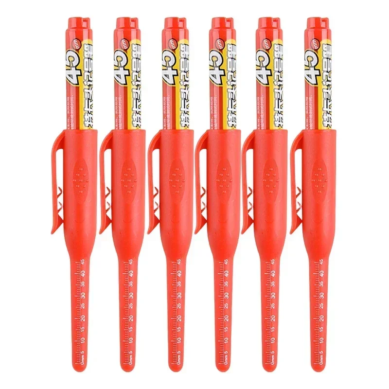 12-1 Uds. Rotuladores multiusos de 45mm de profundidad con agujeros, puntas largas, rotuladores impermeables para baño, carpintería, bolígrafos de carpintero de cabeza larga: Negro