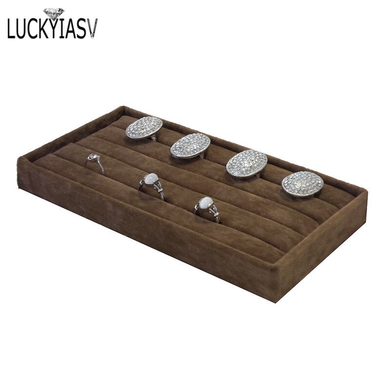 Necklace Display Tray for Pendant Chain Storage Box 11*22cm Jewellery Colliers Organizer Box: Brown Rings Tray