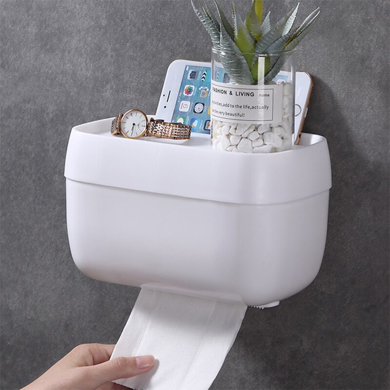 Pig Bear Wall Mounted Toilet Paper Holder Multifunctional Waterproof Storage Box Organizer Tissue Box Roll Paper Bathroom: White