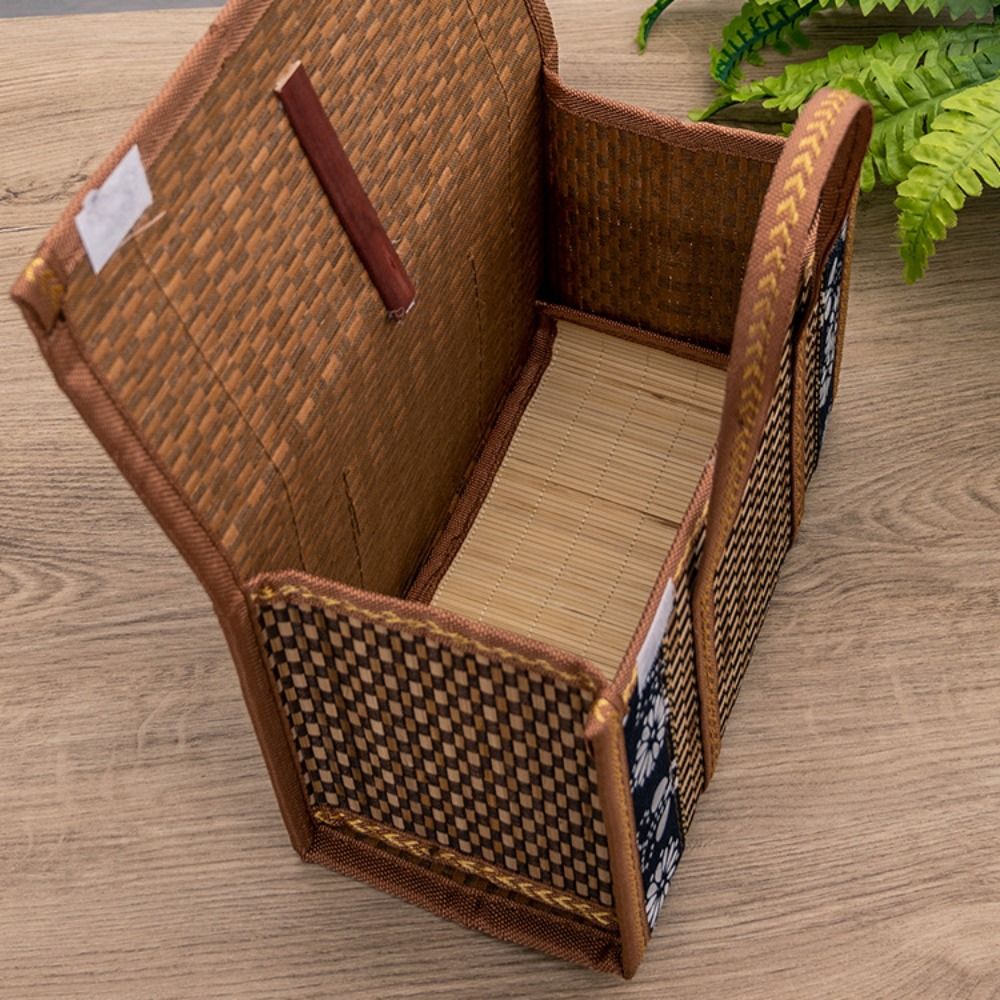 Bamboo Bamboo Picnic Basket Rectangular Large Capacity Hand-Woven Basket with Lid Foldable Handheld Woven Basket Photo Prop