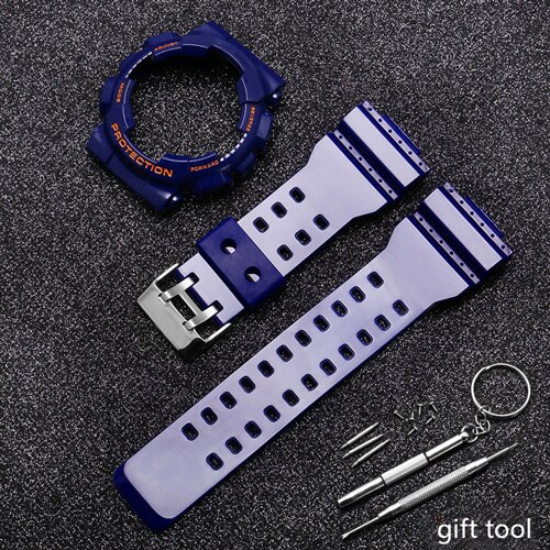 Vervangende band voor casio g-shock ga  gd 110 120 rubberen hars horlogeband glanzend mat heren waterdichte sportarmband: Donkerblauworanjeglans