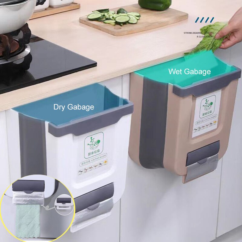 8/10L Foldable Trash Can For Kitchen Hanging Recycling Garbage Basket Cabinet Door Wall-mounted Kitchen Trash Can Toilet Bin