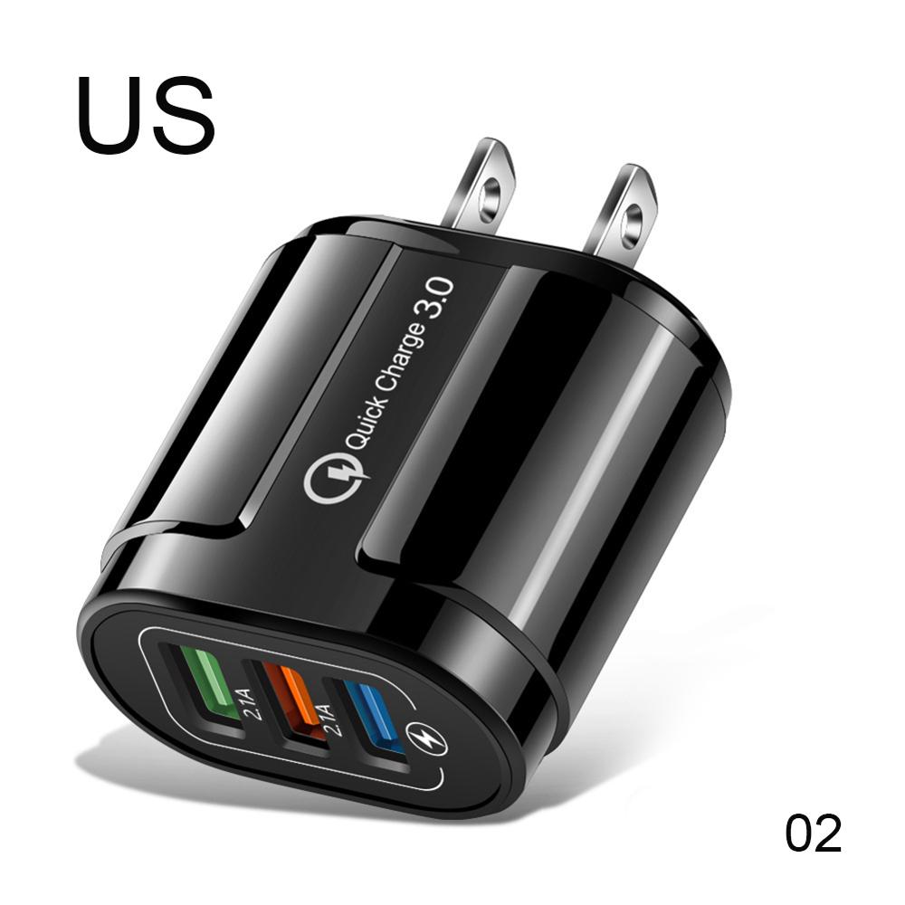 Usb Fast Charger 3 Poorten Quick Charge 3.0 Eu Us Plug Mobiele Telefoon Lader Voor Samsung Xiaomi Iphone QC3.0 opladen Adapter: Black US