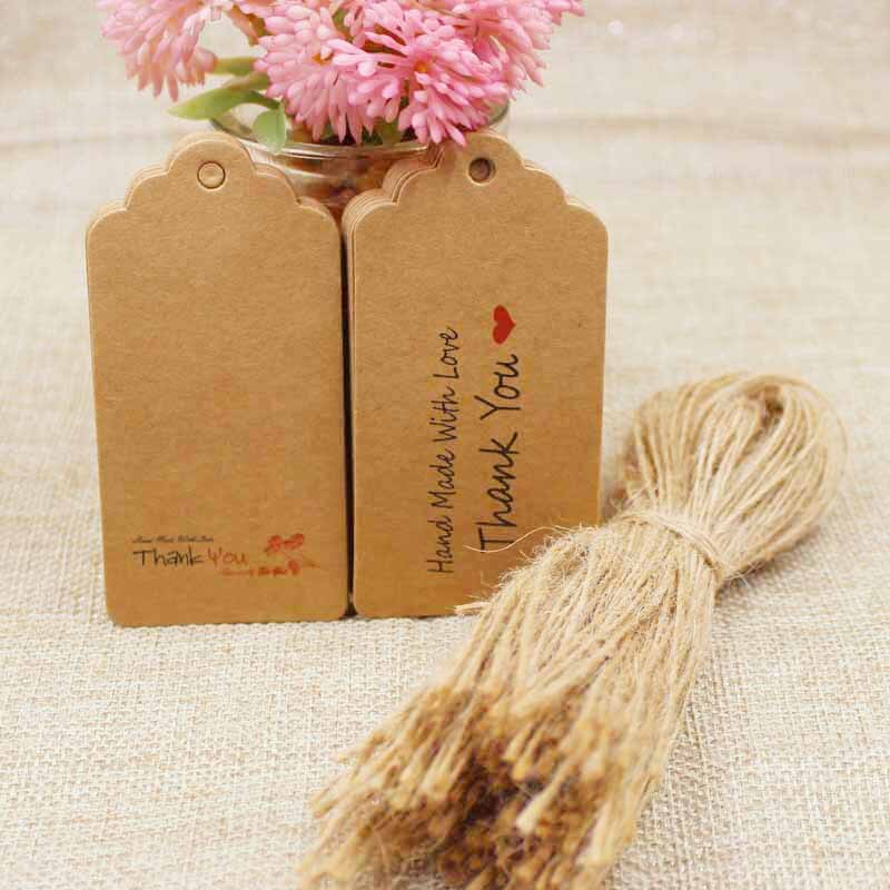 100 Pcs + 100 Pcs String Kraft Diy Dank Je Tag Jacobsschelp Vorm 8*4cm Papier Karton Bagagelabel