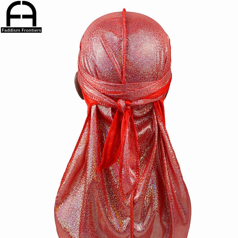 Men's Silky Sparkly Durags Turban Men Durag Shiny Du Rag Bandanas Hat Headwear Headband Hair Accessories Extra Long Tail Du-Rag: Red