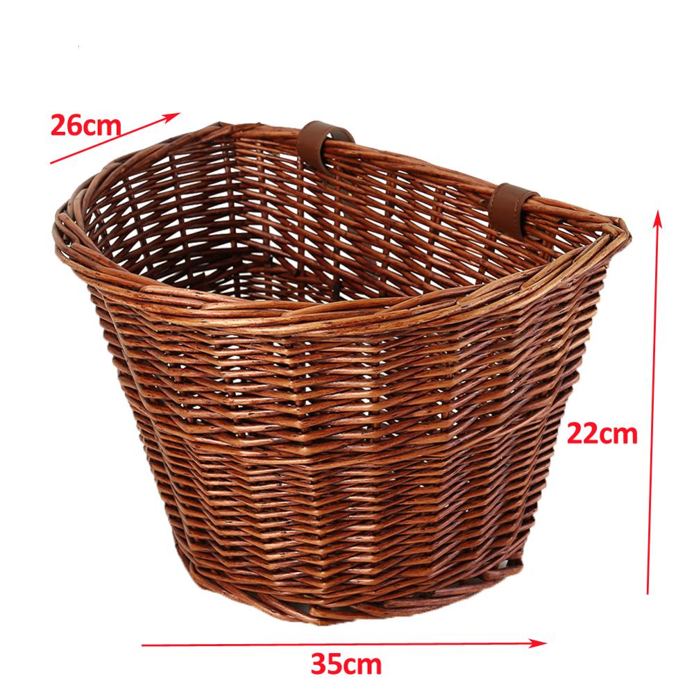 Vélo avant panier rétro avec ceinture rotin vélo sacoches multi-fonctionnel Scooter osier guidon Cargo stockage conteneur: Brown 35x26x22cm