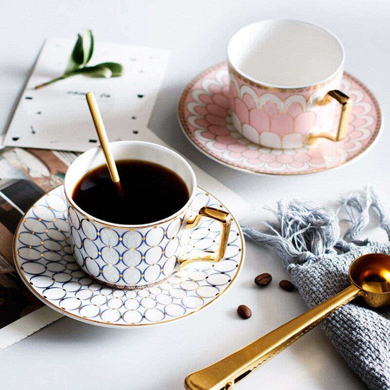 Porseleinen Kop En Schotel Bone China Koffie Set "C" Top Grade Schets In Goud Thee kop En Schotel Set Schotel Se