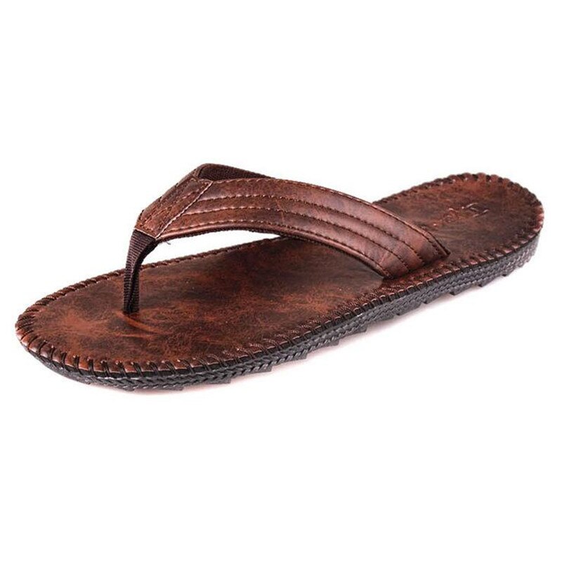 Sommar herr flipflops brittisk stil coola tofflor halkfri tjockbottnad herrskor platta strandskor sandaler zapatos de hombre: Kastanjebrunt / 42