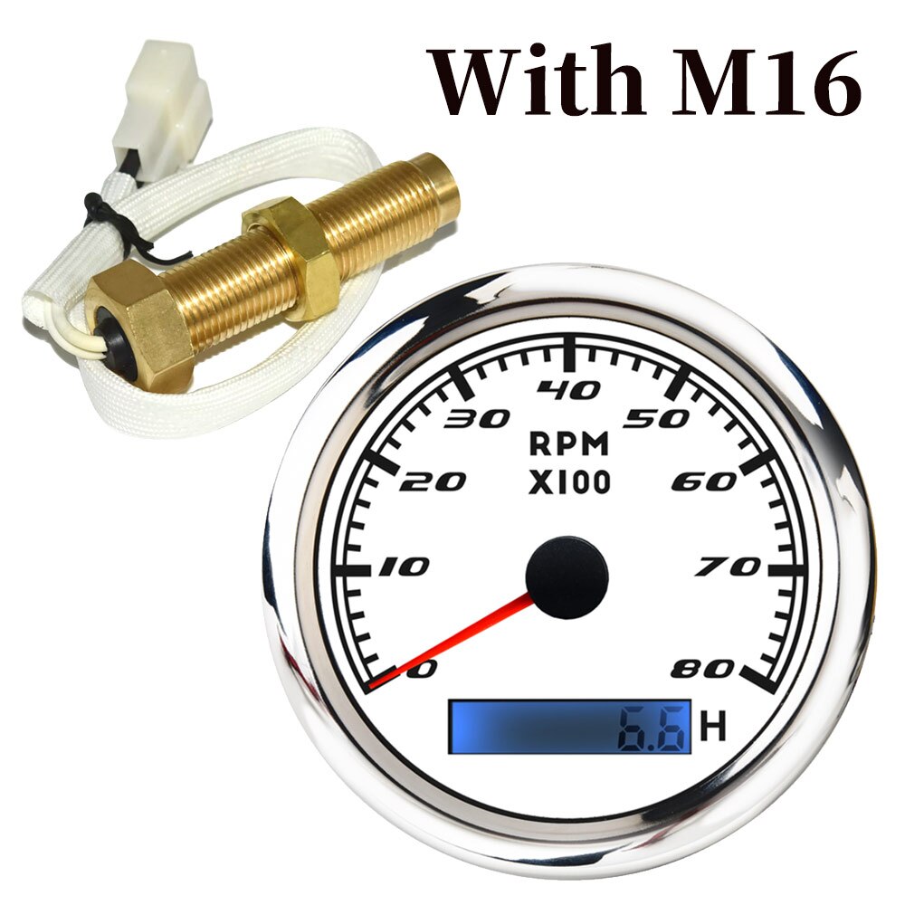 8k 85MM Tachometer Gauge Red Backlight With Hour Universal Waterproof Tacho Meter Tachometer Sensor For Marine Car 9-32V: A Gauge M16 Senosr