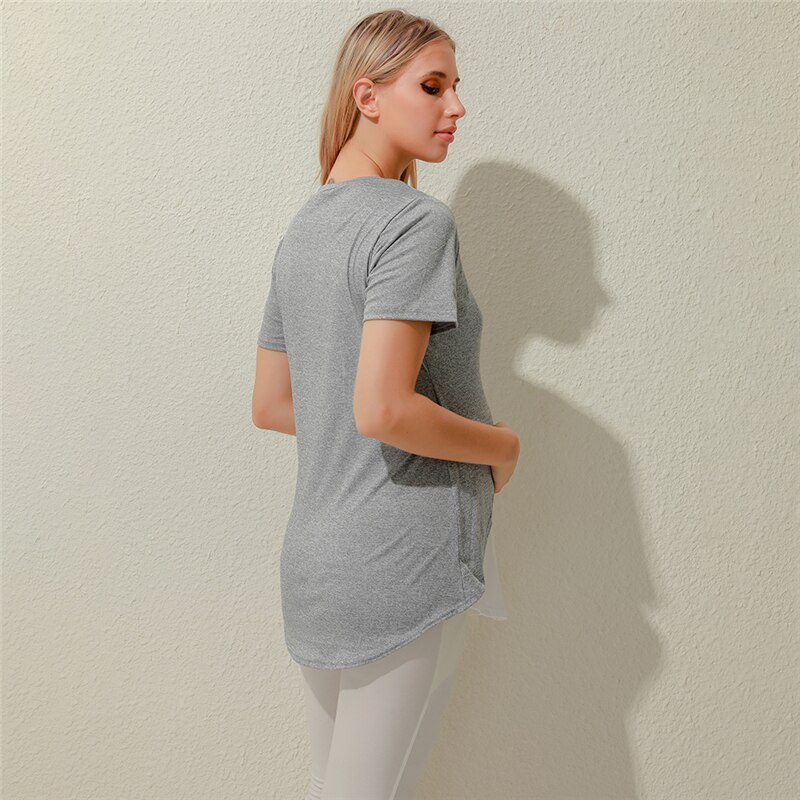 Zwangerschaps- en voedingsshirts, gestreept zomer-t-shirt met ronde hals, korte mouwen, onregelmatige tops, casual borstvoedings-t-shirt