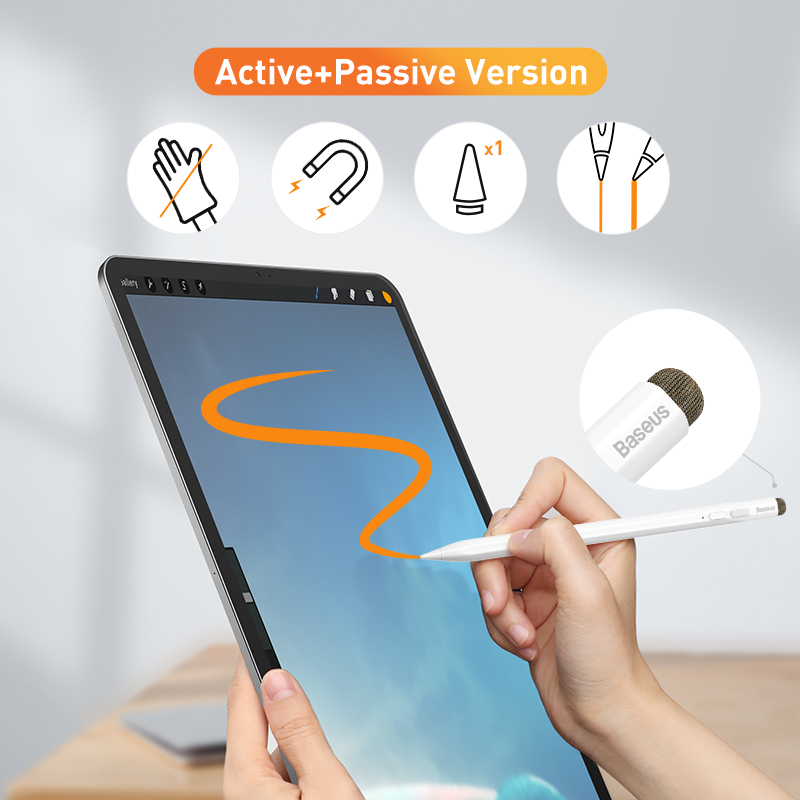 Baseus caneta stylus para ipad pro 11 ar 4 mini 6 5 2021 2020 tablet touch screen stylus lápis para iphone samsung xiaomi telefone caneta: Active And Passive
