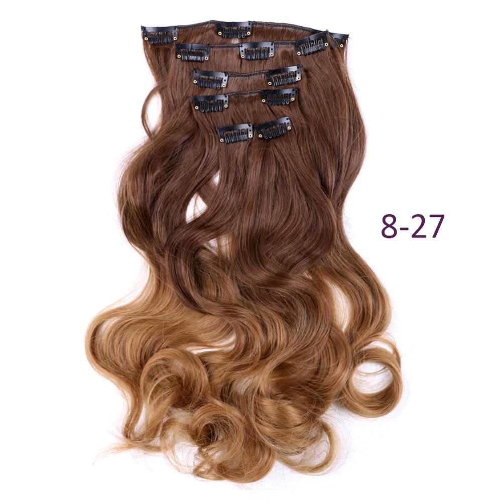 Synthetic Hair 22inch 12clips Hairpiece Body Wave Synthetic High Temperature Fiber Black Brown Ombre Clip In Hair Extensions