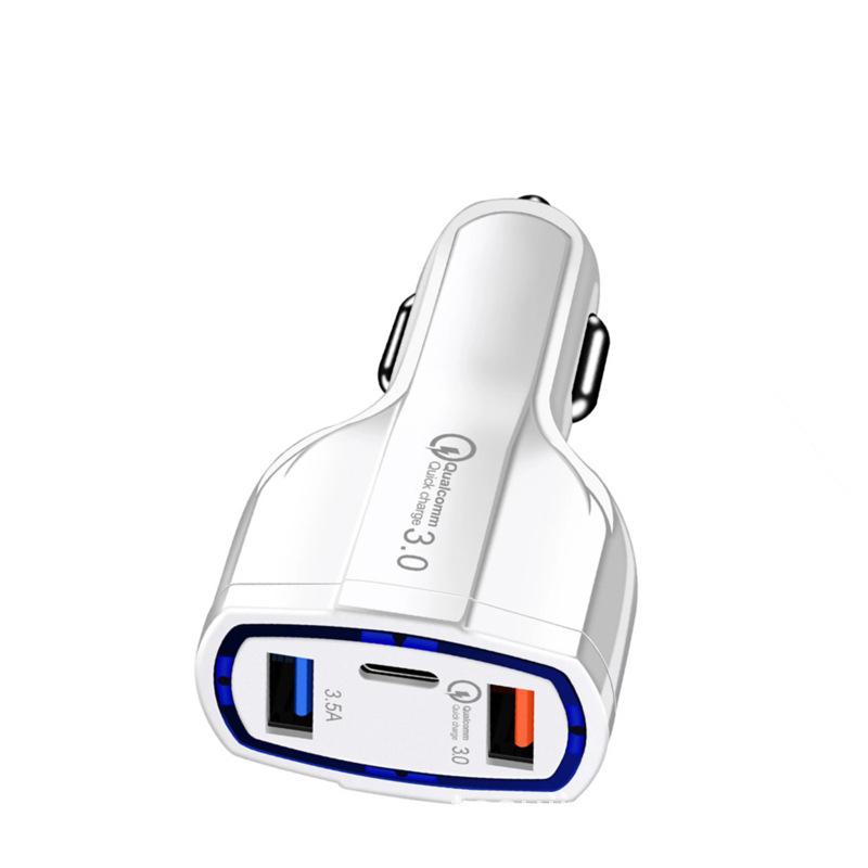 Schnellladefunktion für mobiltelefone, 3.0 -usb- und typ-c-autoladegerät 5v 3.5a -handyladegerät für iphones, kfz-adapter, handy-ladegerät: Weiß