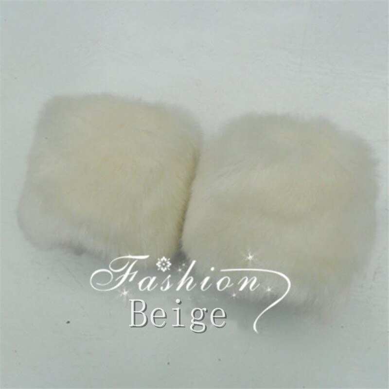 Autumn Winter Solid Thicken Faux Rabbit Fur Arm Warmers Women Cuff Wrist Warmer Men Soft Fluffy Short Sleeve W106: Beige