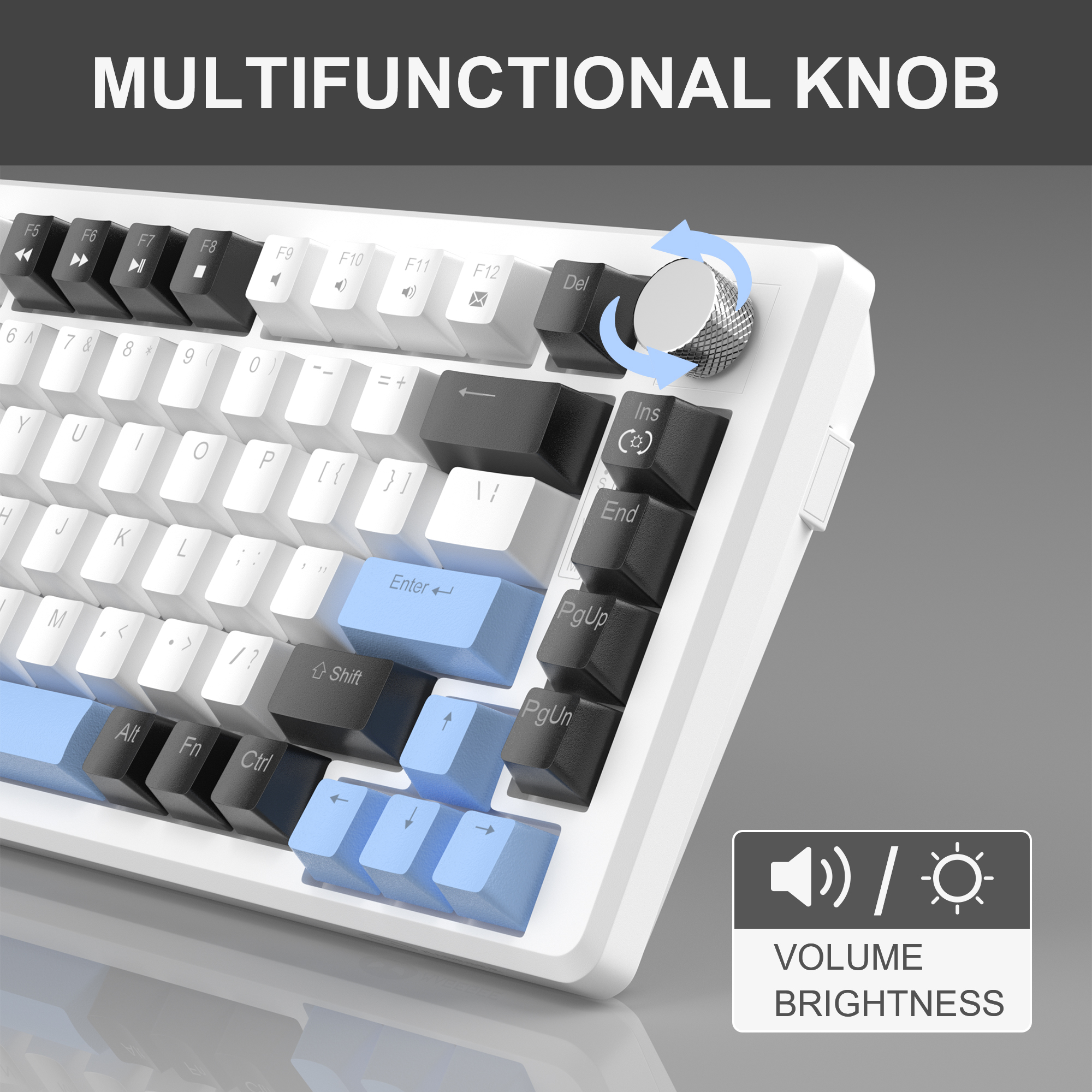 MageGee 75 % mechanische Spielen-Tastatur mit Knopfsteuerung, kompakte blaue, hintergrundbeleuchtete kabelgebundene Tastatur, schwarz/braune Schalter für PCWindows