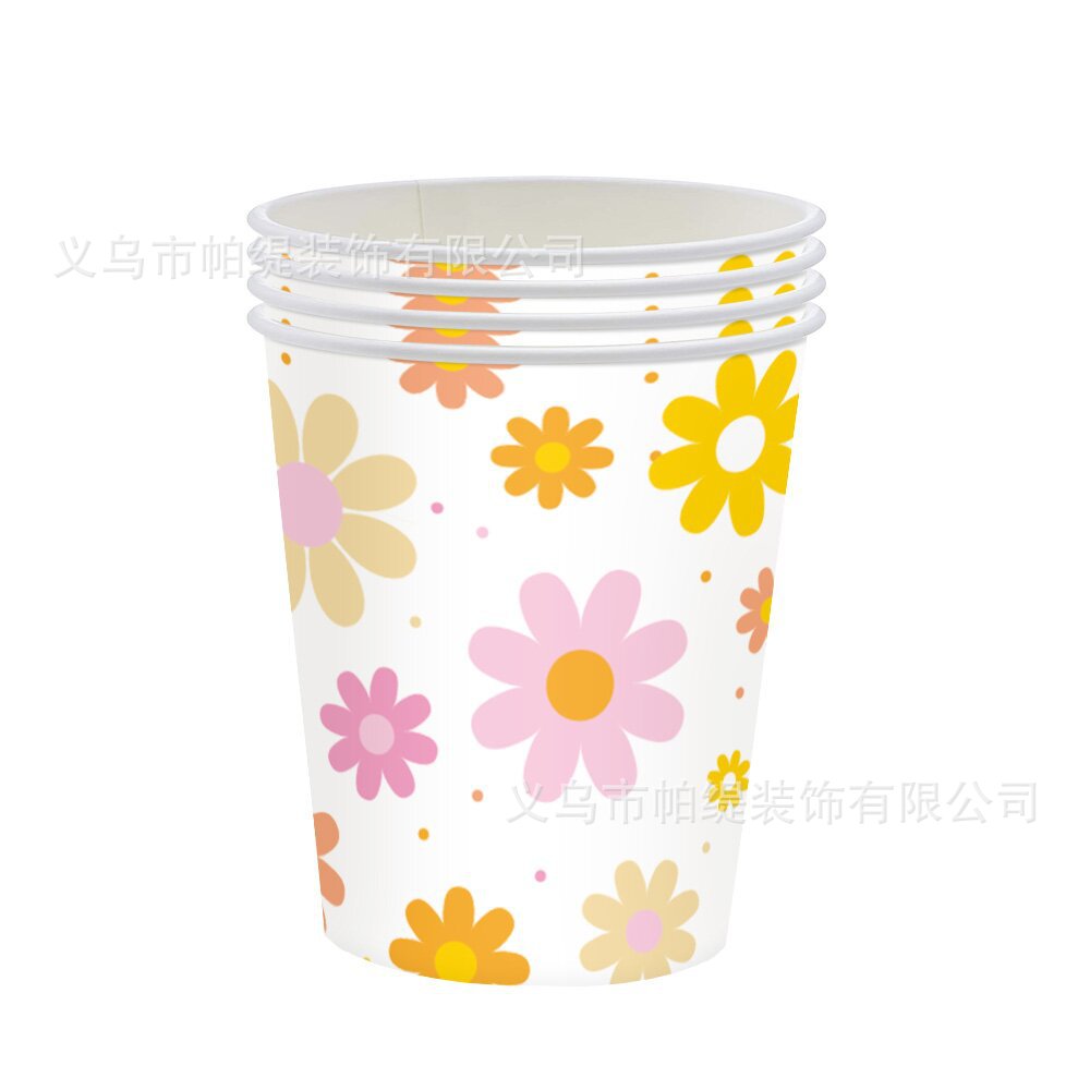 Flower Party Tableware Set Boho Birthday Decorations Daisy Paper Plates Cups Napkins Happy Birthday Party Tableware Party: Olive