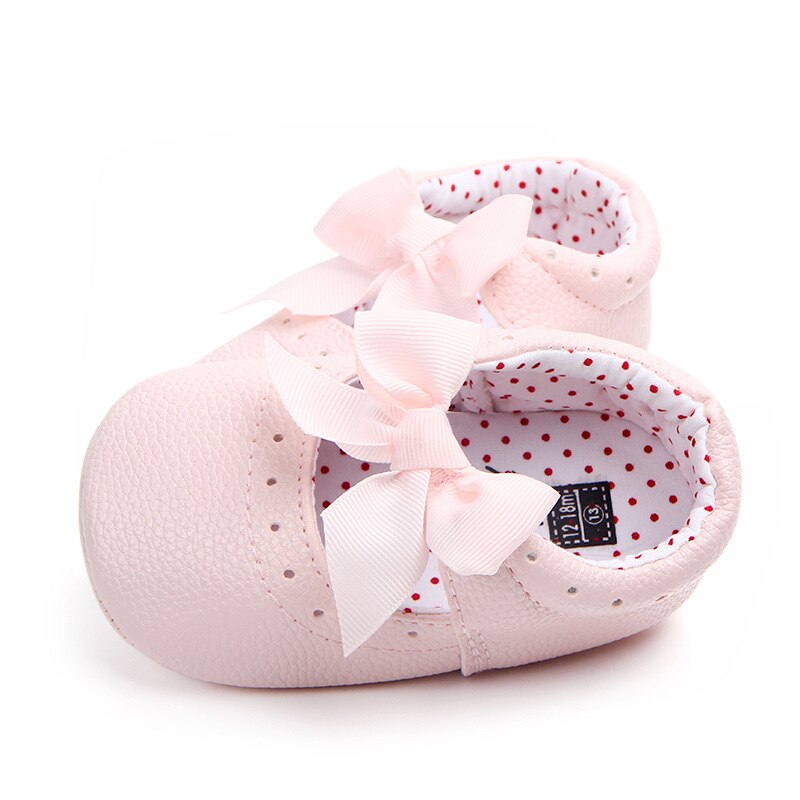 0-18 maanden pasgeboren babymeisje roze goud wit pu leren prinsessenschoenen strik eerste stappers