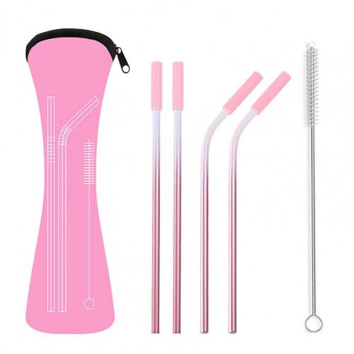 Paille antirouille en acier inoxydable coloré, Kit réutilisable facile à transporter, fournitures de cuisine: Rose