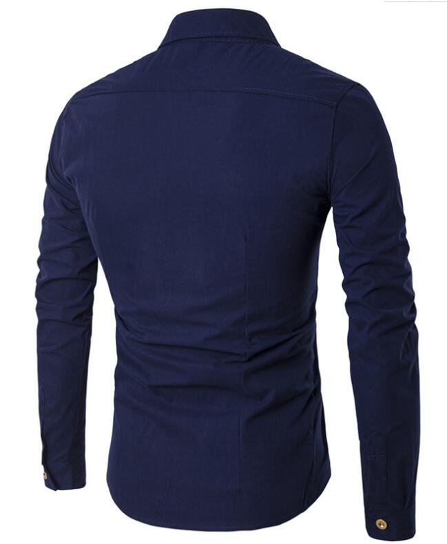 Märke herrskjorta dubbelknäppt klänning skjorta långärmad slim fit camisa masculina casual manliga hawaiianska skjortor