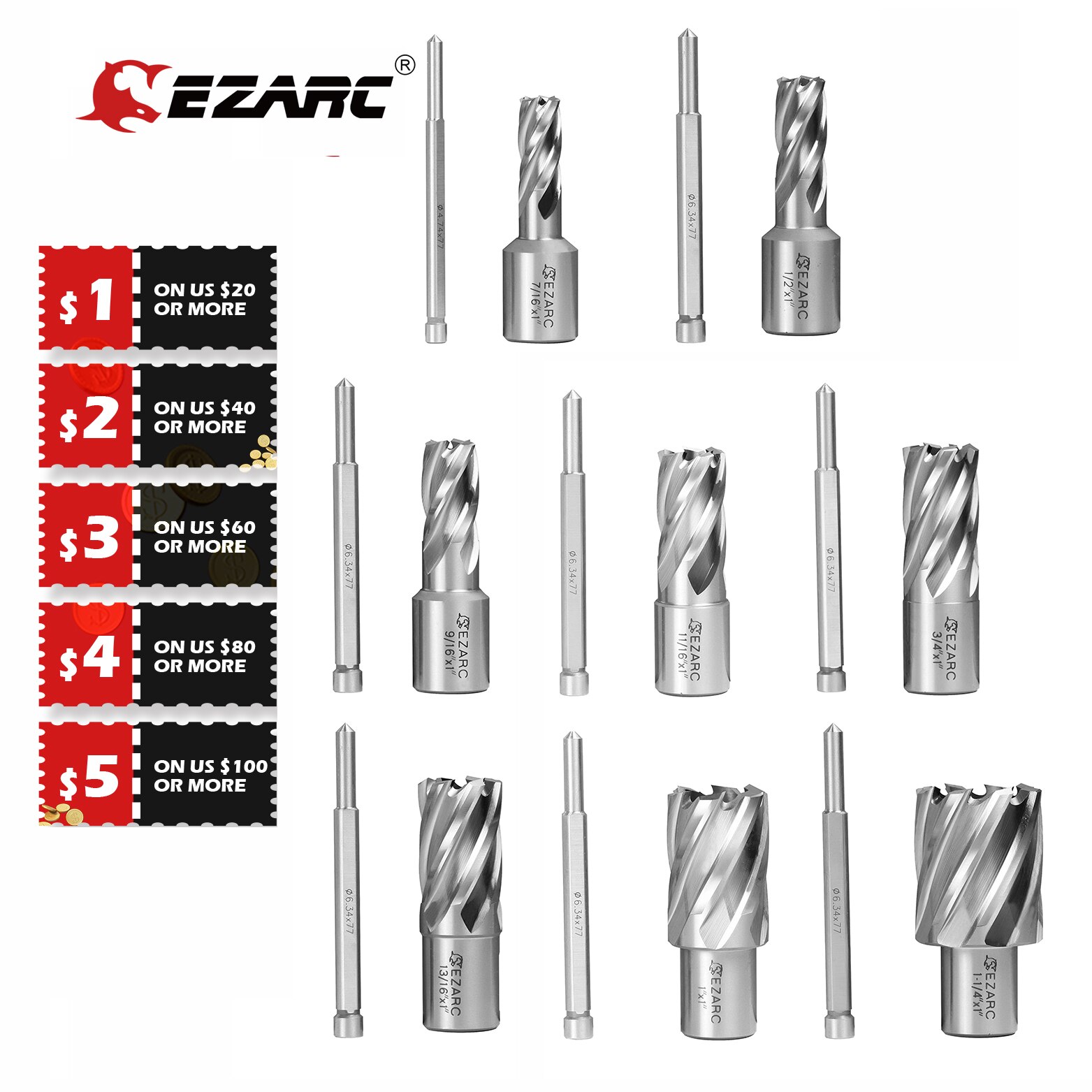 EZARC HSS Annular Cutter, 1-Inch Cutting Depth for Metal Stainless Steel Drilling Fits Magnetic Drill Press Include Pilot Pin