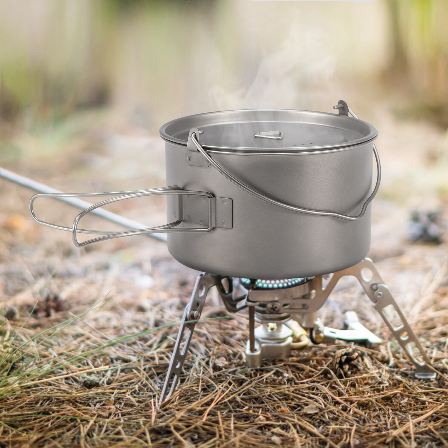 Lixada 1,25 L Titan Topf Tragbare Ultraleicht Camping Titan Topf mit Faltbare Griff draussen Camping Wandern Kochen Ausrügestochen