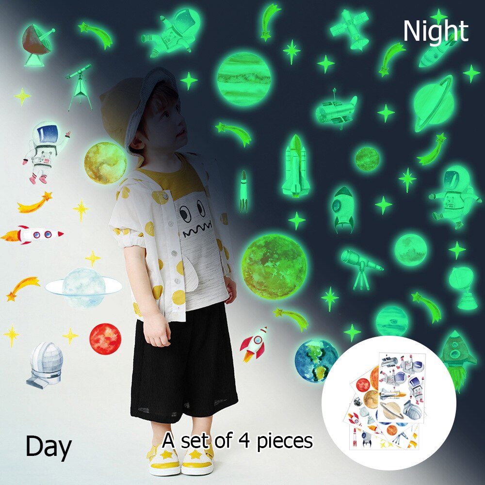 Ruimte Astronaut Alien Gloeiende Stickers Set Home Decor Muur Glow In Dark Sticker Slaapkamer Baby Woonkamer Decoratie: YGP030 Green