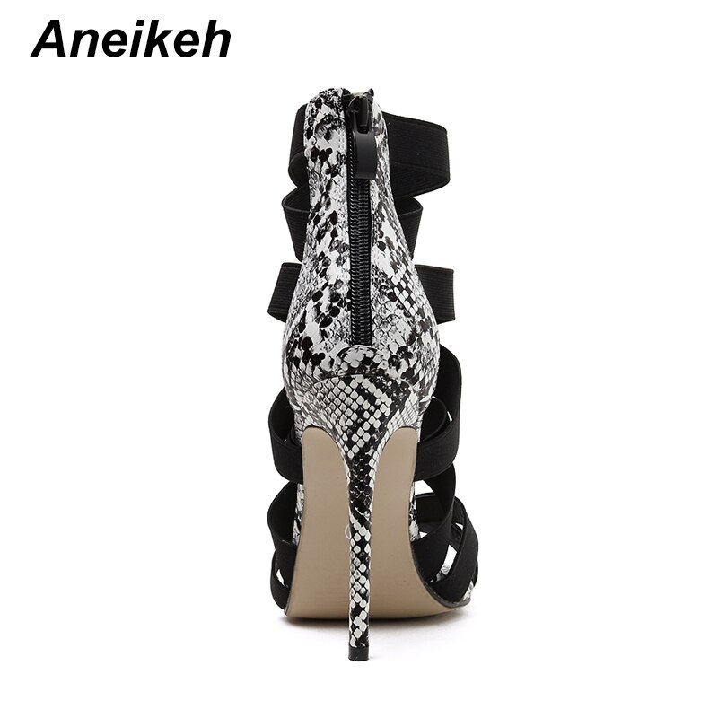 Aneikeh été femmes chaussures sandales croisées Stretch tissu Rome fermeture éclair talons minces bride à la cheville fête bout rond 35 ~ 40