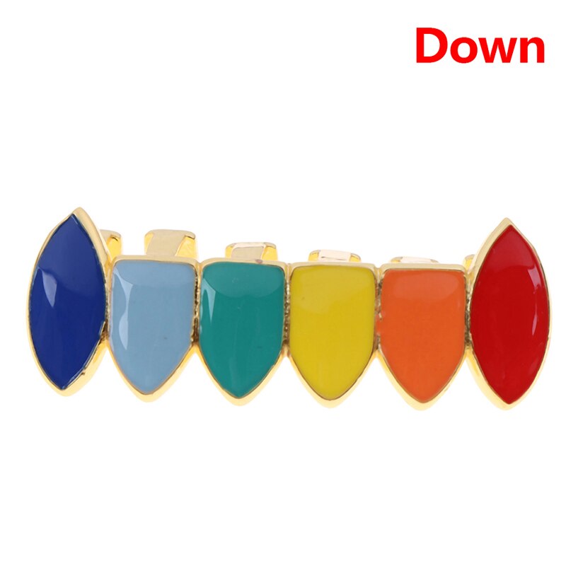 Gold Rainbow Teeth Grillz Top&Bottom Colorful Grills Dental Halloween Vampire Teeth: B-DO