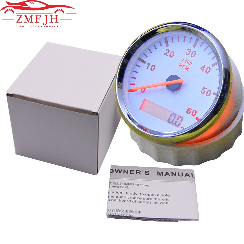 Marine Boat 0-6000RPM Tachometer Gauge Waterproof 85mm Tach Meter with LCD Hourmeter Speed Ration 9-32V Red Backlight
