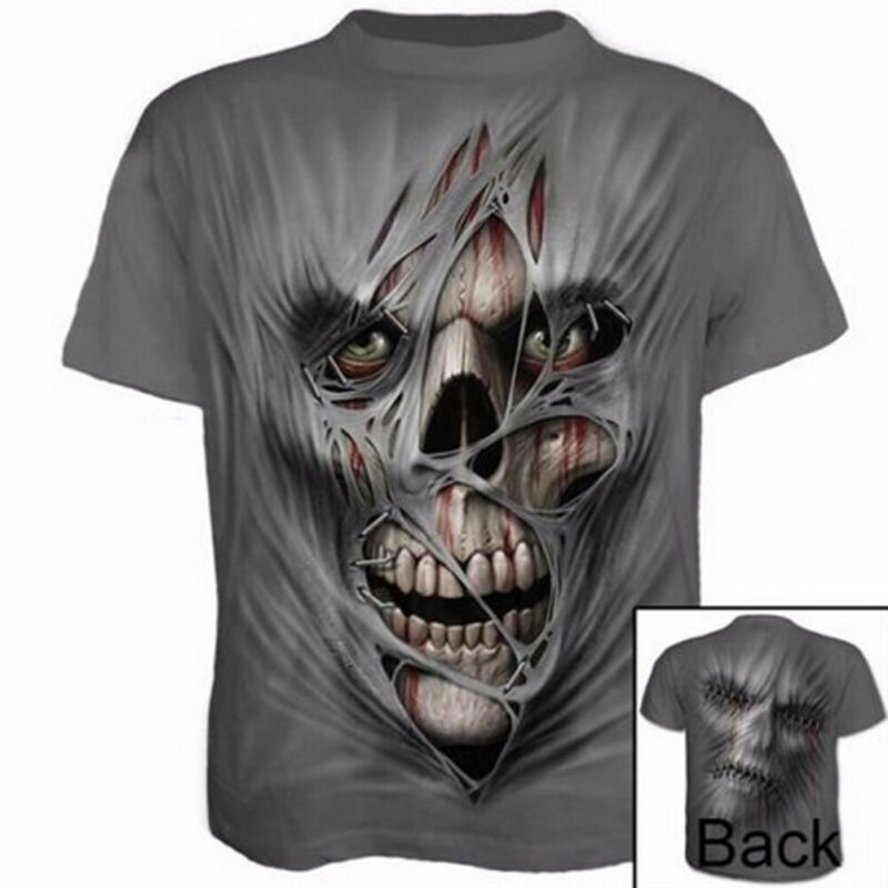 UK Men`s O Neck Bodybuilding Tops Slim Fit Gym Clothing 3D Printed Skull T-shirt Male Top Tees Clothing