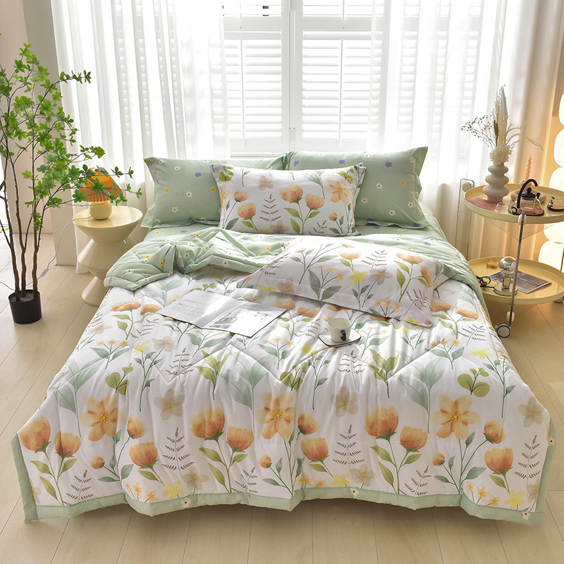 Summer Cooling Quilt Blankets Skin-friendly Washable Air Condition Comforter Pastoral Style Flowers Lightweight Blankets 여름 이불