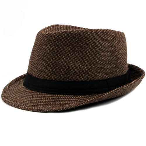 Ht1514 høst vinter vår herrehatter uformelt fast svart grå kaffe fedora hattemaker retro derby jazzhatter britiske trilby hattemaker: Kaffe