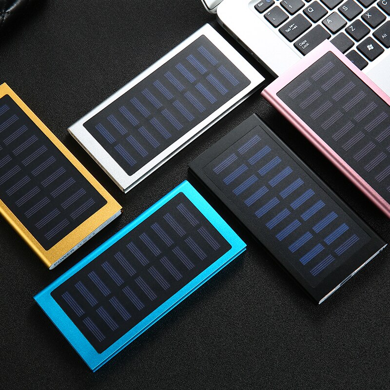 Solenergibank 50000 mah 2 usb eksternt batteri led bærbar powerbank mobiltelefon solcelleoplader til smartphone