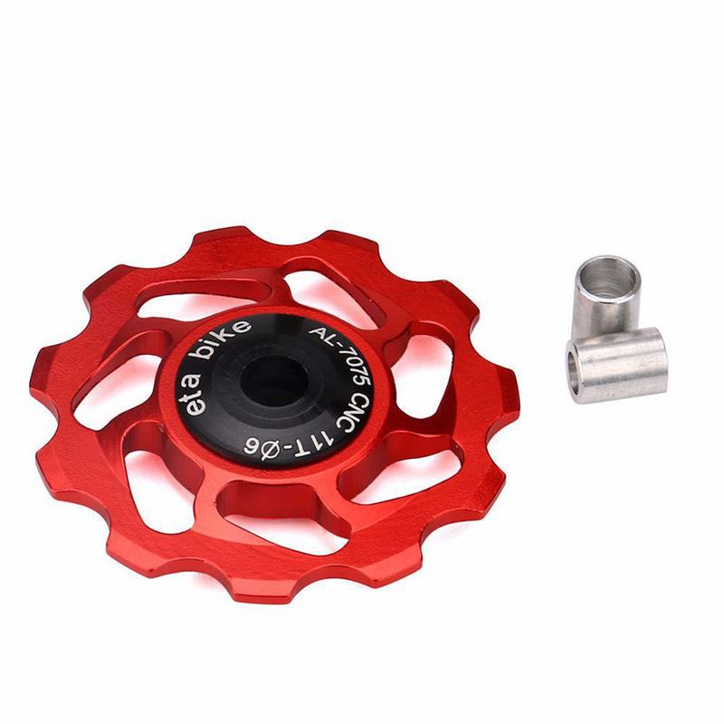 Ciclismo de montaña MTB bicicleta de carretera bicicleta 11T trasero cambio de marchas con poleas rueda de tensión Polea guía cojinete de cerámica de aleación de aluminio: Rojo