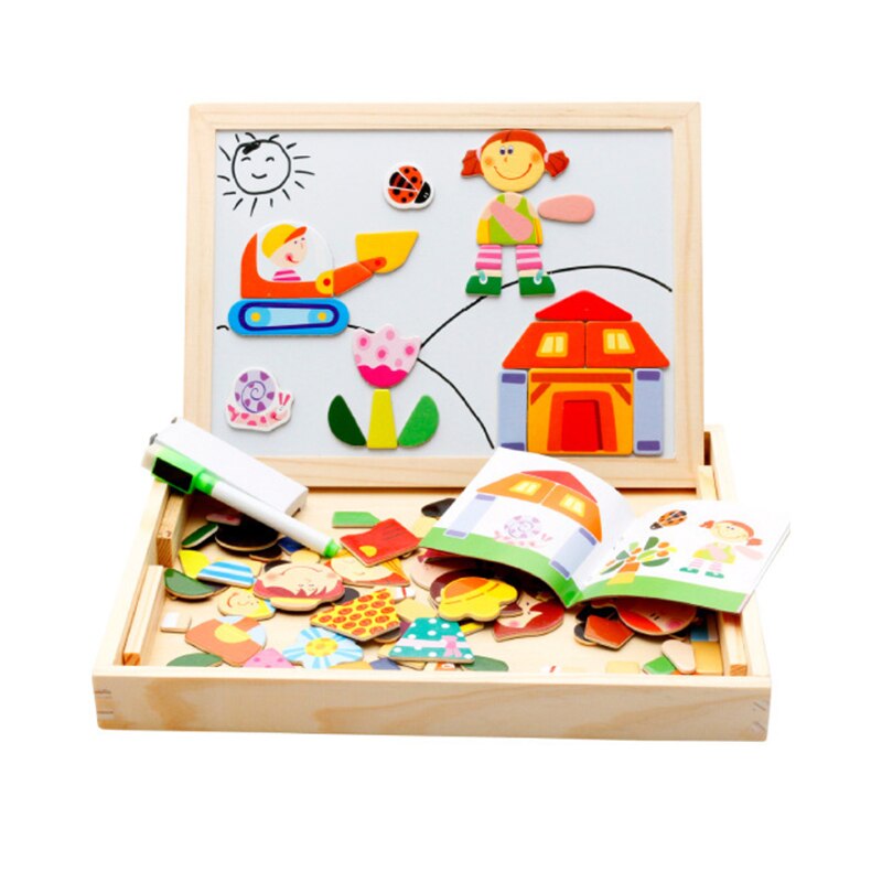 Houten Multifunctionele Kinderen Cartoon Dier Zodiac Puzzel Schrijven Magnetisch Tekenbord Blackboard Learning Onderwijs Speelgoed: Cartoon