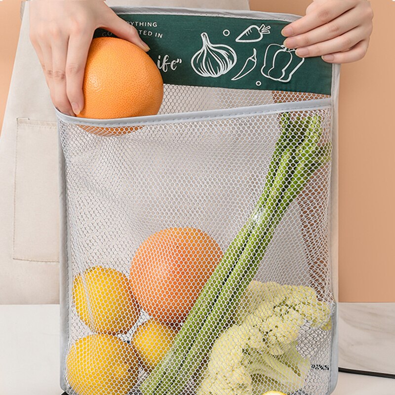 Filet à fruits et légumes réutilisable, sacs en filet de cuisine, pour l'ail, le gingembre et les oignons, emballage mural suspendu, filet de rangement, Organization de la maison